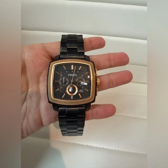 Fossil Watch Chronograph Stainless Steel Rose Gold Tone Black - Picture 1 of 15